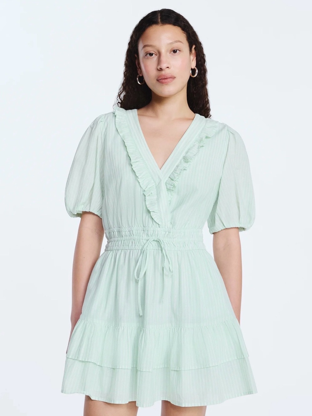 🆕 100% cotton Light Green Puffy Dress 👗 size Medium